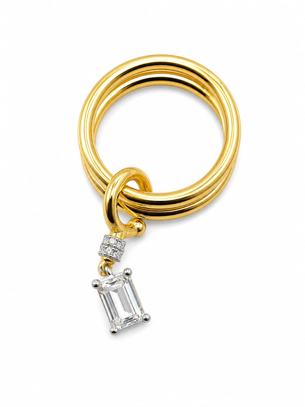 Anillo Doble Dorado con Dije Cuadrado