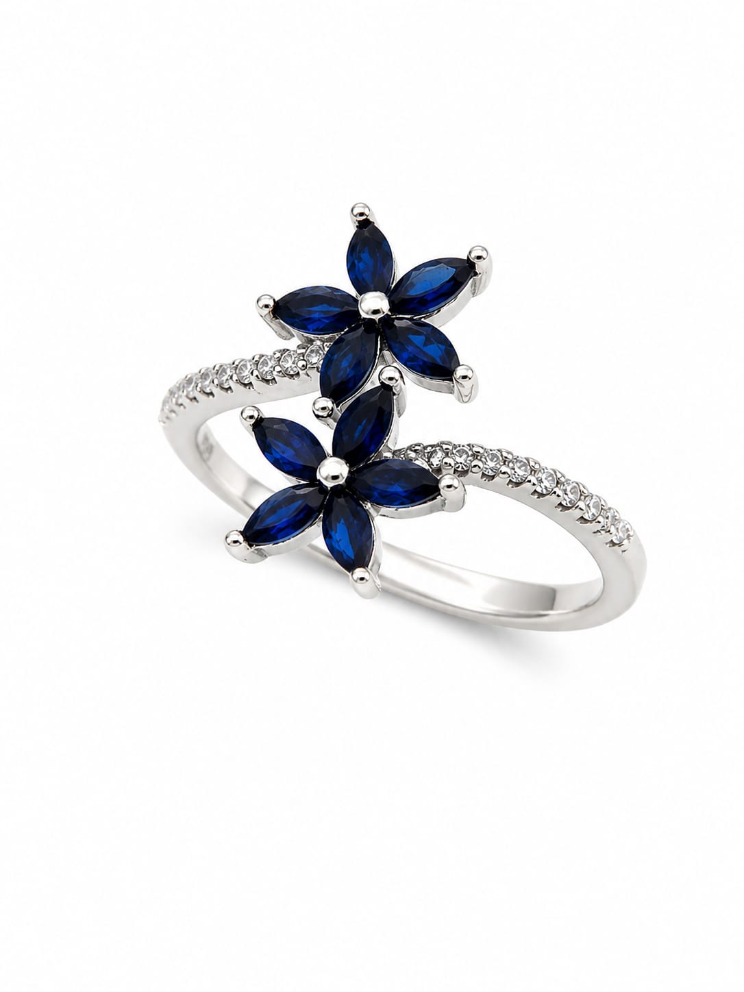 Anillo Doble Flor Azul