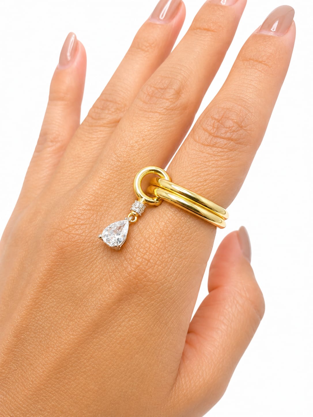Anillo Doble Aro Gota Triangular